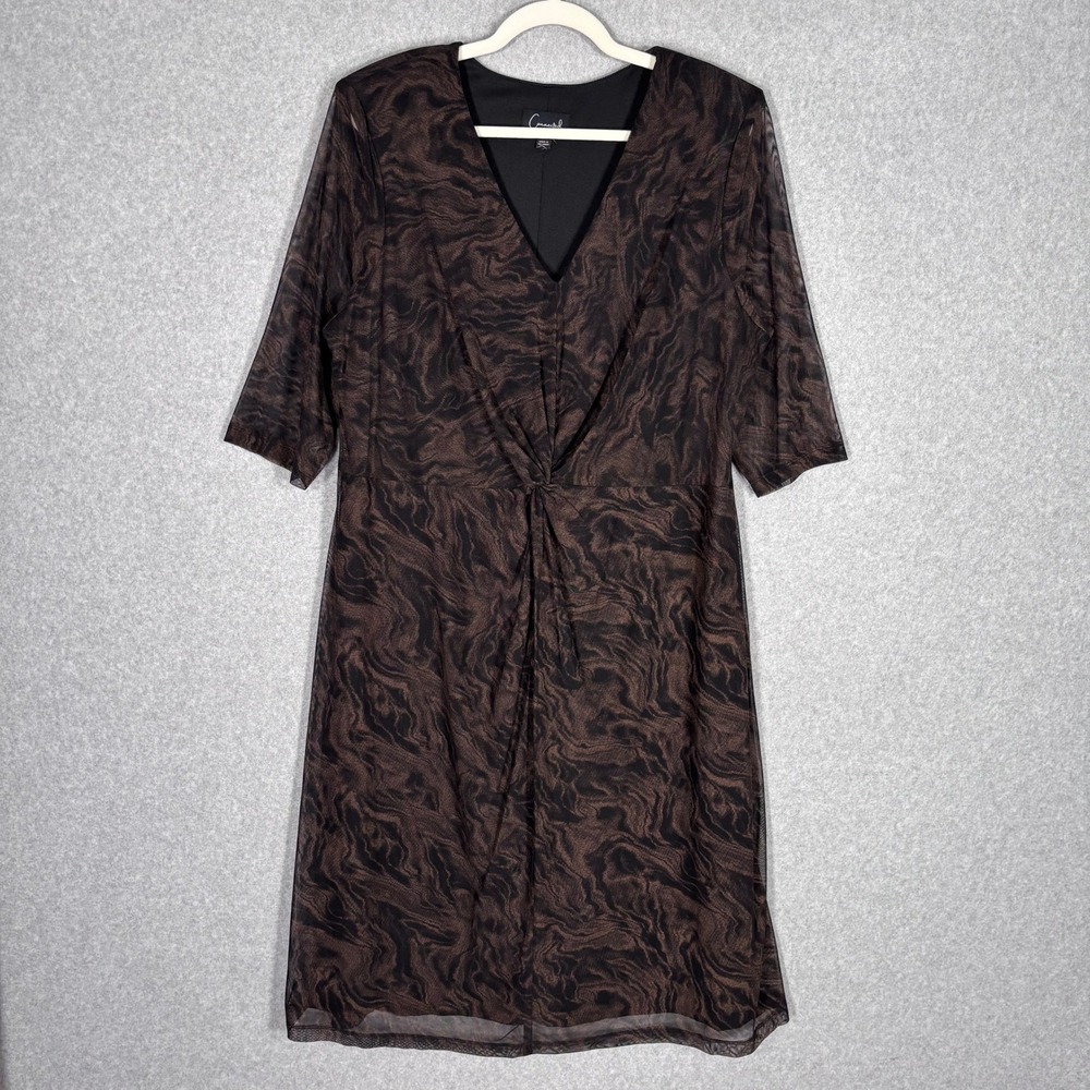 Vintage 90s Mesh Dress 18W Brown Abstract Whimsigoth Fairy Grunge Dark Romantic